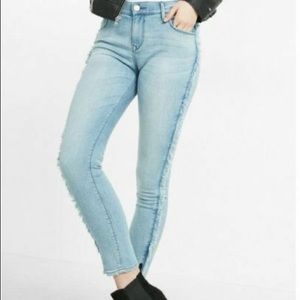 Express Fringe Trim Mid Rise Light Wash Ankle Jeggings
